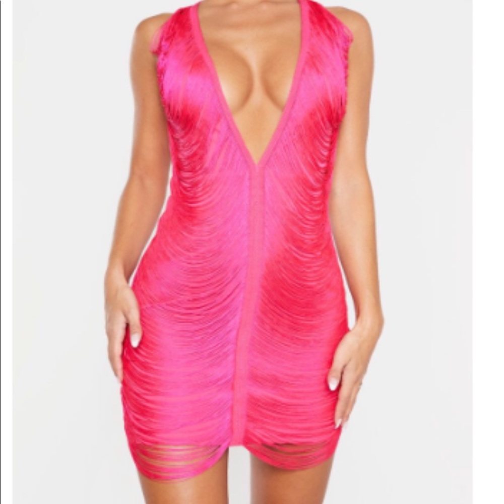 Hot pink fringe dress